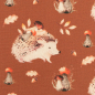 Preview: Baumwoll Webware Happy Harvest mit Igeln + Pilzen + Laub auf terracotta