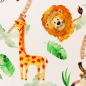 Preview: Baumwolljersey Nora Dschungel - Affe, Löwe, Giraffe, Schildkröte + Palmen