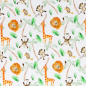 Preview: Baumwolljersey Nora Dschungel - Affe, Löwe, Giraffe, Schildkröte + Palmen