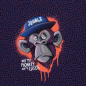Preview: Baumwolljersey Panel - Urban Monkey by Thorsten Berger "Not my Monkey, not my Circus" - Schimpanse auf lila