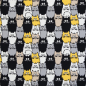 Preview: Baumwoll Webware Tim mit Katzen in grau, schwarz, gelb und weiß
