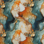 Preview: Oxford Flowing Bloom by Sarah Mariam - Outdoorstoff Liquid/ Marmor-Design in apricot - petrol