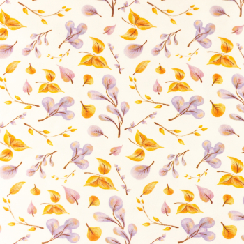 Baumwolljersey Blätter in senf und flieder