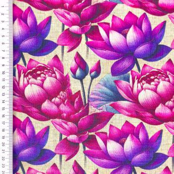 Preview: Viskose - Leinen Digital Print Marigold mit großen Blüten in pink