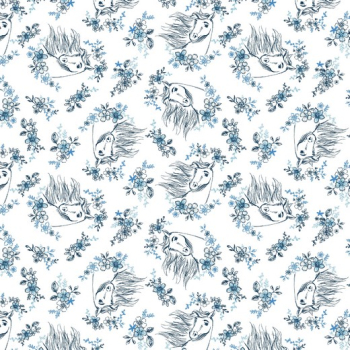 Preview: Baumwoll Popeline Spirit - Pferd navy - weiß