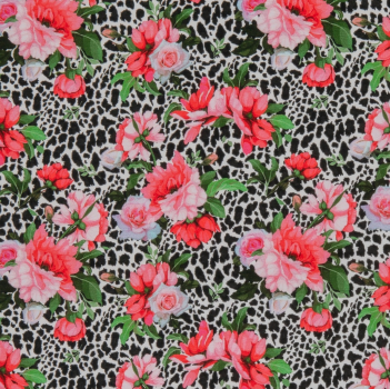 Baumwolljersey Matti - Leo - Muster mit Blüten + Rosen