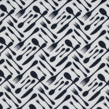 Baumwoll - Popeline  Kim - Besteck- Messer, Gabel, Löffel - auf weiß