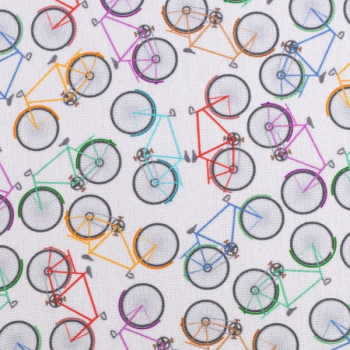 Baumwoll Webware Kim - Fahrrad - Fahrräder - weiß - bunt