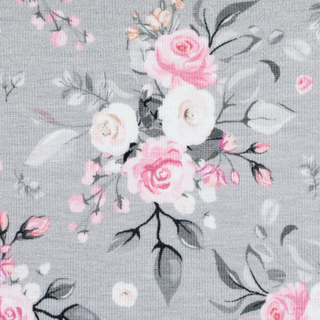 Baumwolljersey Theo - Blumen und Blüten / Rosen grau