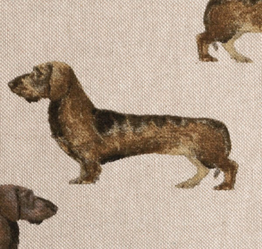 Preview: Dekostoff Emilia Dackel - Rauhaardackel - Leinenoptik