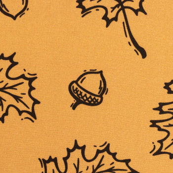 Baumwoll Webware Happy Harvest mit Blättern und Eicheln auf ocker