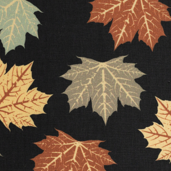 Baumwoll Webware Happy Harvest mit Blättern auf schwarz - Herbst - Laub