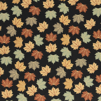 Baumwoll Webware Happy Harvest mit Blättern auf schwarz - Herbst - Laub