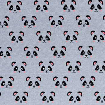 French Terry  Petra mit Panda - Bären auf graumeliert