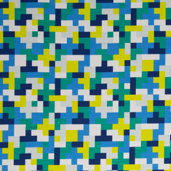 Baumwolljersey Happy Gamer by Lycklig Design - Pixel in grün - blau