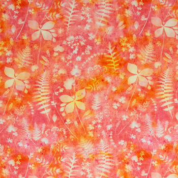 Baumwolljersey Lena Blätter und batik in orange - rosa - pink