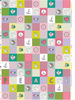 Baumwoll - Webware Happy Patchwork Blanket by Lycklig Design - Love & Peace in rosa