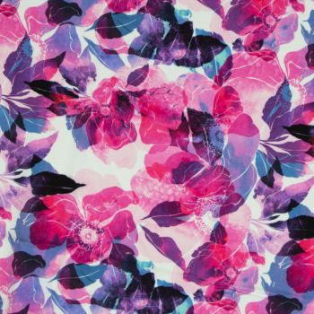 Viskose Webware - Marlene mit großen Blüten in pink - blau