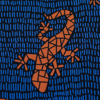 Preview: Modal French Terry Lizards by Käselotti - Geckos auf blau