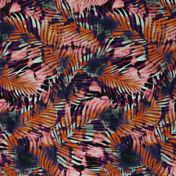 Baumwolljersey Madrid mit großen Blättern auf blauem Grund