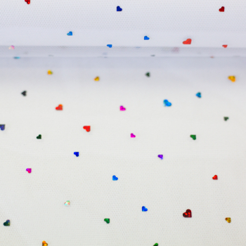 Preview: Tüll - Ballerinatüll - Softtüll Hearts - Glitzer- Herzen auf weiß