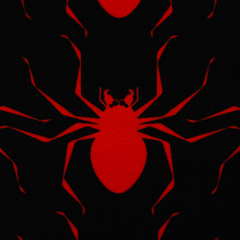 Preview: French Terry - Halloween mit roten Spinnen auf schwarz