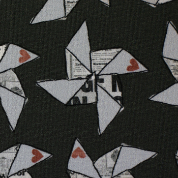 Preview: French Terry Molinillo by Bienvenidi Colorido - Windmühlen - Windräder auf anthrazit