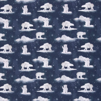 Preview: French Terry Beyond Nordic mit Eisbären auf blau - leicht angeraut