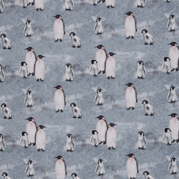Preview: French Terry Beyond Nordic mit Pinguinen auf grau - leicht angeraut