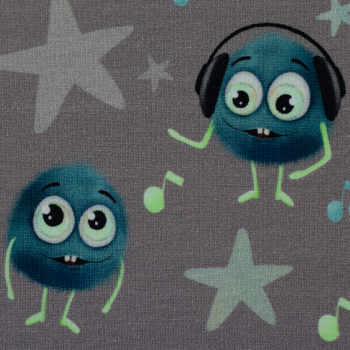 Preview: Baumwolljersey Monsta by Mrs. Mint Design - lustige Monster auf grau