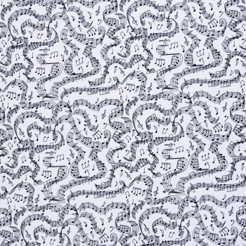 Baumwoll Webware Tim - Noten und Notenzeilen auf weiß