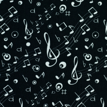 Baumwoll Webware Tim - Noten und Notenzeilen auf schwarz