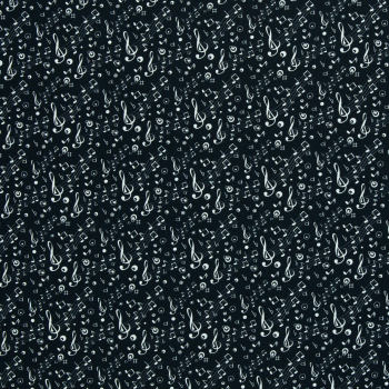 Baumwoll Webware Tim - Noten und Notenzeilen auf schwarz