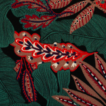 Preview: Viskose Webware  Indian Summer by Bienvenido Colorido - Blätter in rot-braun mit grün