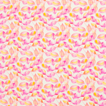 Baumwolljersey Theo mit Blättern in rosa auf weiß