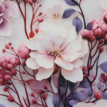 Oxford Flowing Bloom by Sarah Mariam - Outdoorstoff mit weißen Blüten und blau - rosa