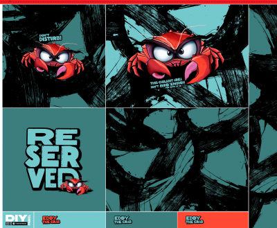 Preview: Salty Pillows - Velvet Samt Panel mit Eddy the Crab by Thorsten Berger in grün - Kissen-/ Dekopanel mit Krabbe auf grün