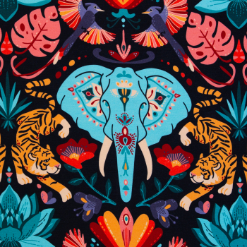 Modal French Terry Kanani by Käselotti - Elefant, Tiger und bunte Blüten