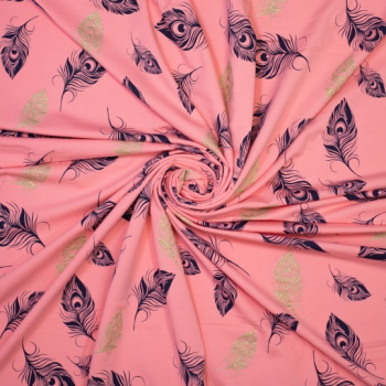 Preview: French Terry mit Federn und Glitzer auf rosa