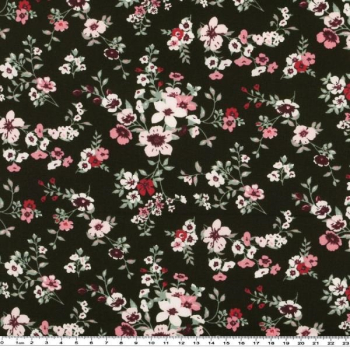 Baumwoll - Popeline Mathilda Blüten auf schwarz