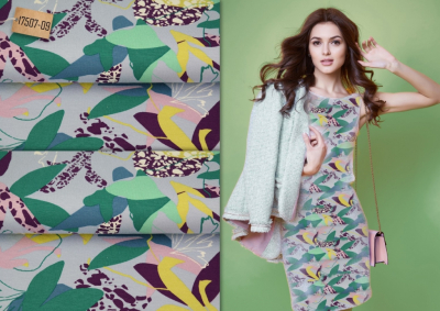 Viskosejersey große Blüten mint - grau