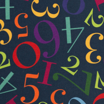 Preview: Baumwoll Webware Kim - bunte Zahlen auf dunkelblau