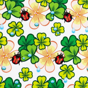 Baumwoll Webware Kim - Glückskäfer - Marienkäfer auf Klee