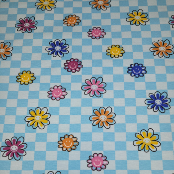 Baumwolljersey kleine bunte Blumen in blauem Karo