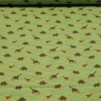 Preview: French Terry - Dinos - Dinosaurier auf grün meliert