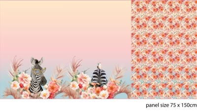 Baumwolljersey Panel - Zebra + Rosen auf rosa