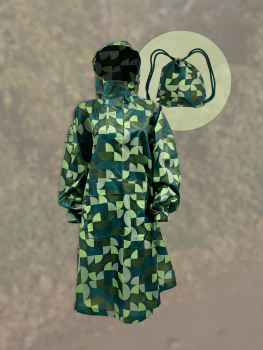Preview: Raincoat - dünner, leichter Regenjacken-Stoff + Poncho - Muster in grün