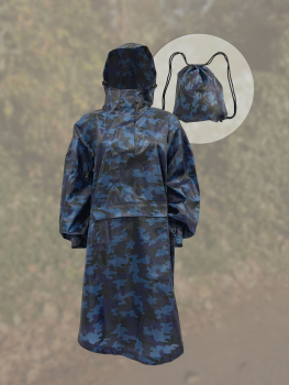 Preview: Raincoat - dünner, leichter Regenjacken-Stoff + Poncho - Camouflage blau