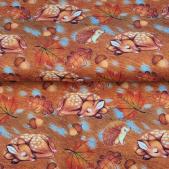 French Terry mit Rehen + Igeln + Blättern