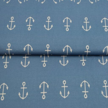 Dekostoff beschichtet in jeansblau mit Ankern - Kopie